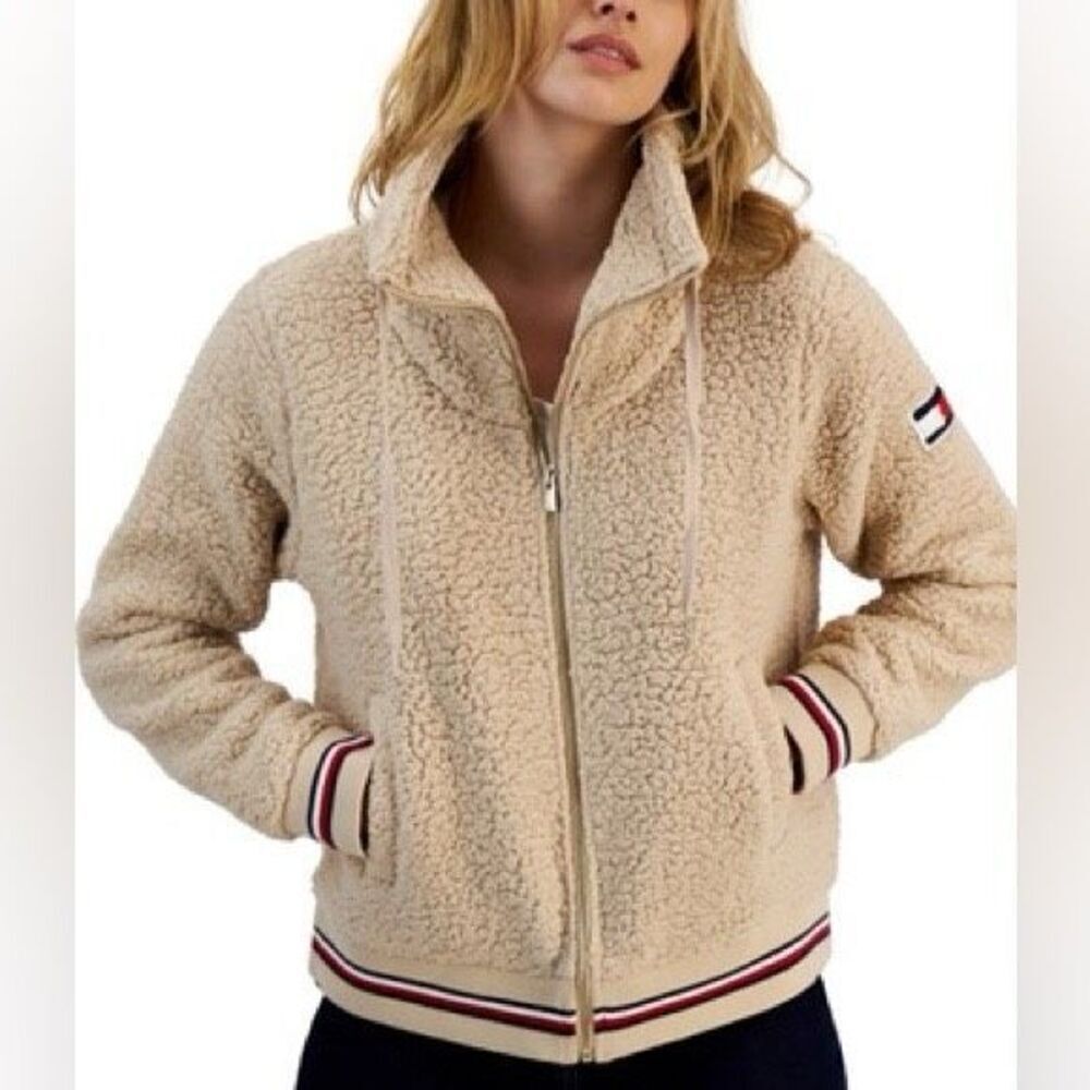Tommy Hilfiger bomber Sherpa jacket ribbed trim size L